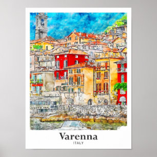 Affiche Varenna Lecco Italie Voyage Aquarelle main tirée