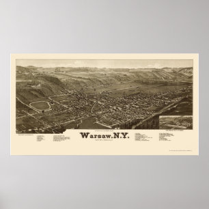 Affiche Varsovie, carte panoramique de NY - 1885