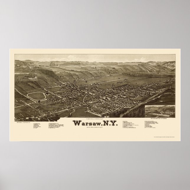 Affiche Varsovie, New York Carte panoramique - 1885 (Devant)