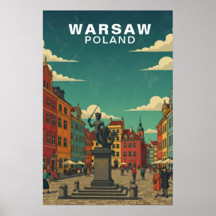 Affiche Varsovie, Pologne Place Historique & Statue de la