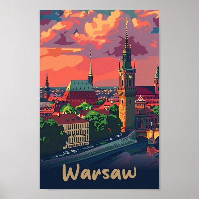 Affiche Varsovie Pologne Voyage Vintage Retro Illustration (Devant)