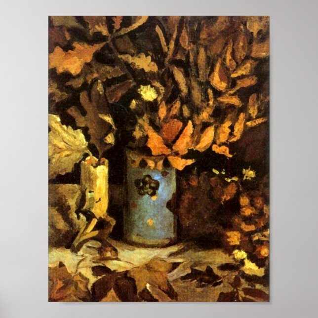 Affiche Vase avec des Feuilles morts Van Gogh (Devant)