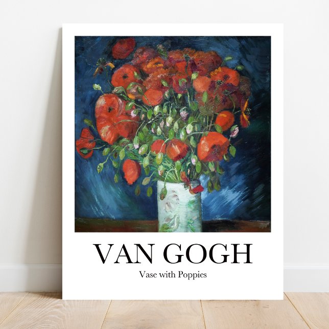 Affiche Vase avec des pavots par Vincent van Gogh (Iconic Van Gogh: Vibrant red poppies in rustic vase. Bold brushstrokes, museum quality art print)