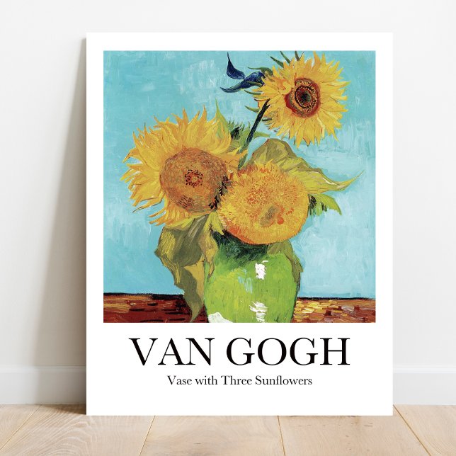Affiche Vase avec trois tournesols par Vincent Van Gogh (Van Gogh Sunflowers Poster: Bold colors, 3 vibrant sunflowers in vase. )