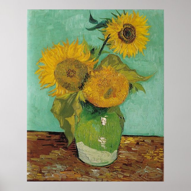 Affiche Vase avec trois tournesols, Vincent van Gogh (Devant)