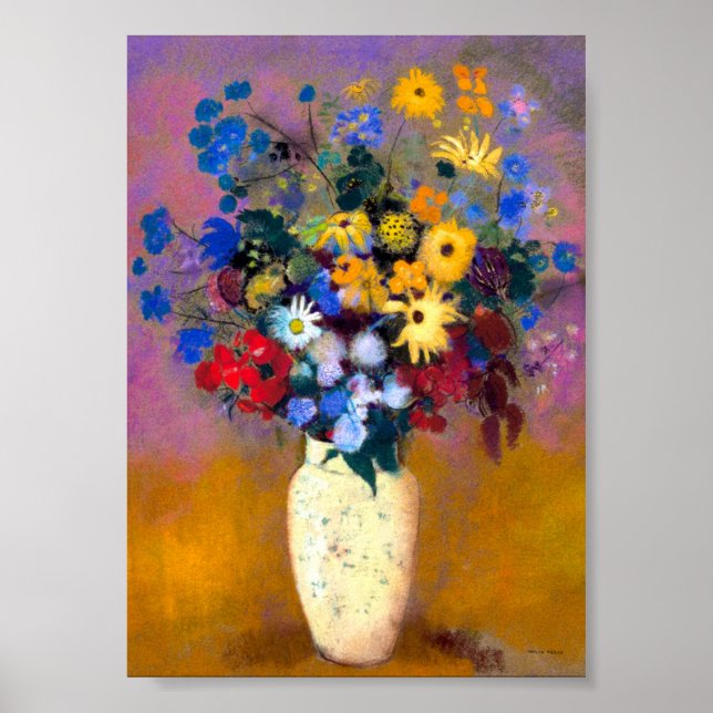 Affiche Vase blanc avec fleurs Odilon Redon (Devant)