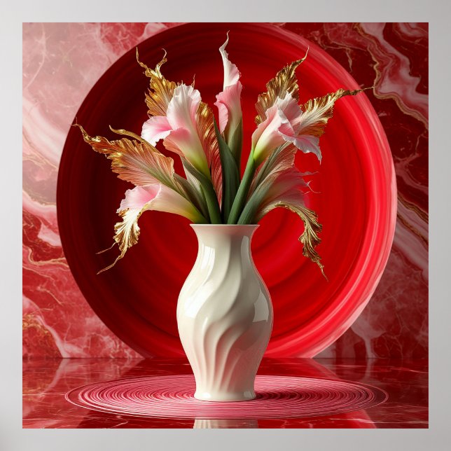 Affiche Vase blanc élégant avec fleurs colorées (Devant)