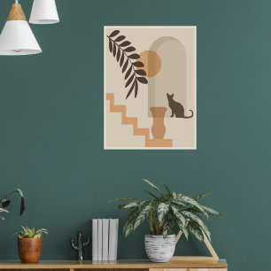 Affiche Vase Chat Feuille d'escalier, Art Géométrique Abst