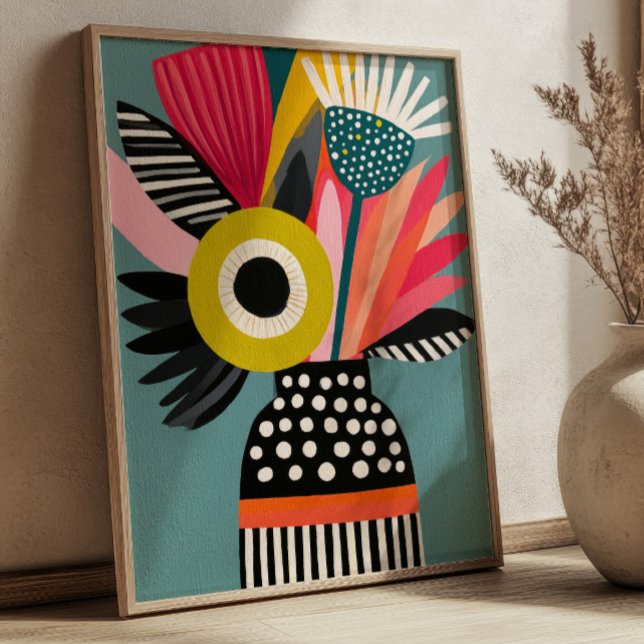 Affiche Vase de bouquet de fleurs abstraites Art floral co (Créateur téléchargé)