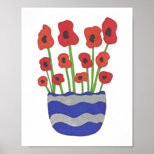 Affiche Vase de Coquelicots Art Contemporain (Devant)