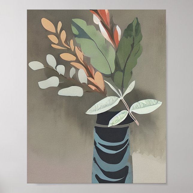 Affiche Vase de feuilles art minimaliste  (Devant)