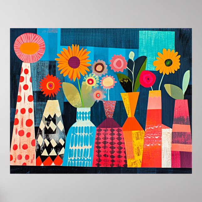 Affiche Vase de fleurs abstrait moderne (Devant)