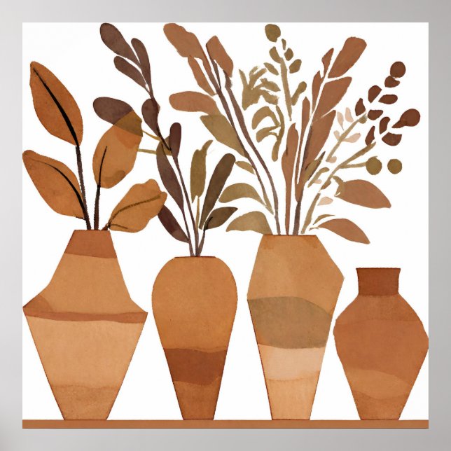 Affiche Vase de fleurs Boho Leaf Style d'art botanique mod (Devant)