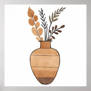 Affiche Vase de fleurs Boho Leaf Style d'art botanique mod