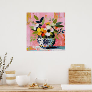 Affiche Vase de fleurs coloré et vibrant