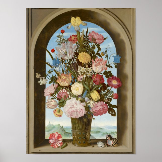 Affiche Vase de fleurs dans une fenêtre, c.1618 (Devant)