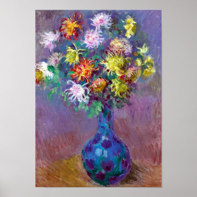Affiche Vase de fleurs de chrysanthème, Claude Monet Art (Devant)