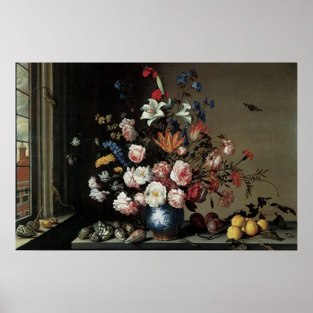 Affiche Vase de fleurs près d'une fenêtre, Balthasar van d (Devant)