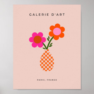 Affiche Vase de fleurs rose orange neutre