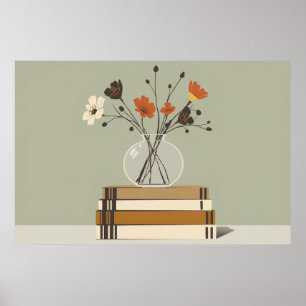 Affiche Vase de fleurs sauvages de milieu de siècle Livres