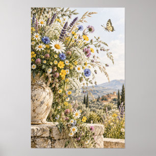 Affiche Vase de fleurs sauvages toscanes Papillon Art mura