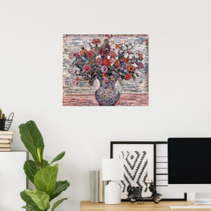 Affiche Vase de fleurs, Zinnias par Maurice Prendergast