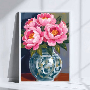 Affiche Vase de pivoine   Pivoines de fleurs roses aquarel