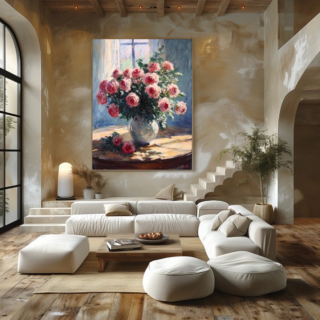 Affiche Vase de roses roses près de la fenêtre – Art Impre (Créateur téléchargé)
