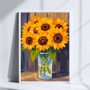 Affiche Vase de tournesols   Bouquet de fleurs jaunes aqua