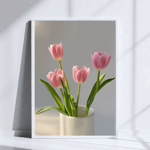 Affiche Vase de tulipe rose Peinture réaliste