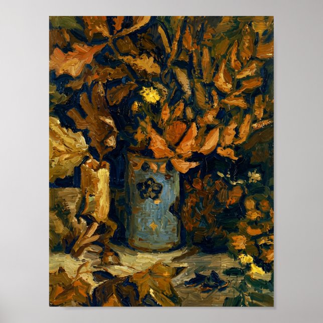 Affiche Vase de Van Gogh avec feuilles mortes (Devant)