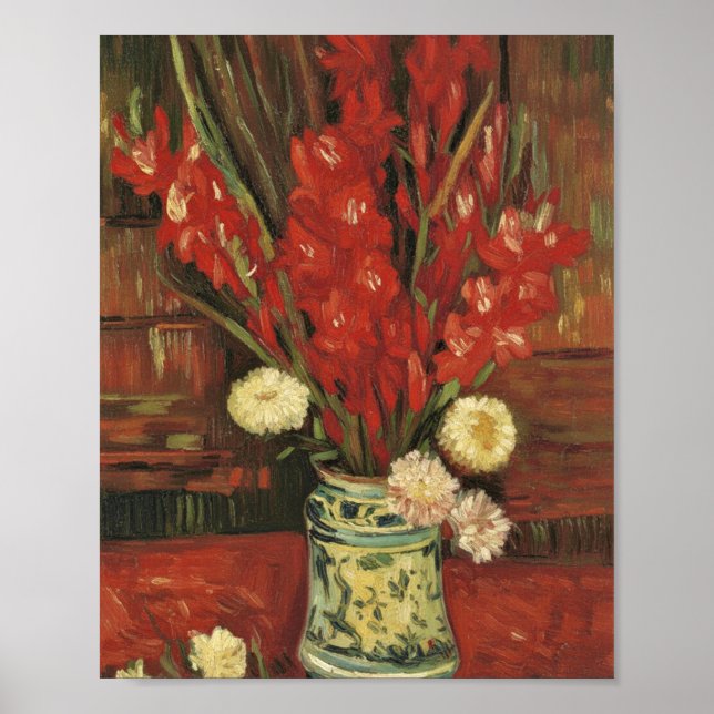 Affiche Vase de Van Gogh avec Glaïeuls rouges (Devant)