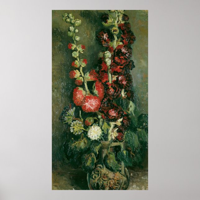 Affiche Vase de Van Gogh avec roses trémières (Devant)
