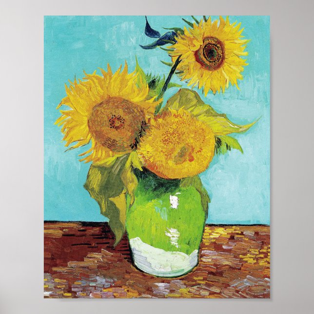 Affiche Vase de Vincent van Gogh avec trois tournesols (Devant)