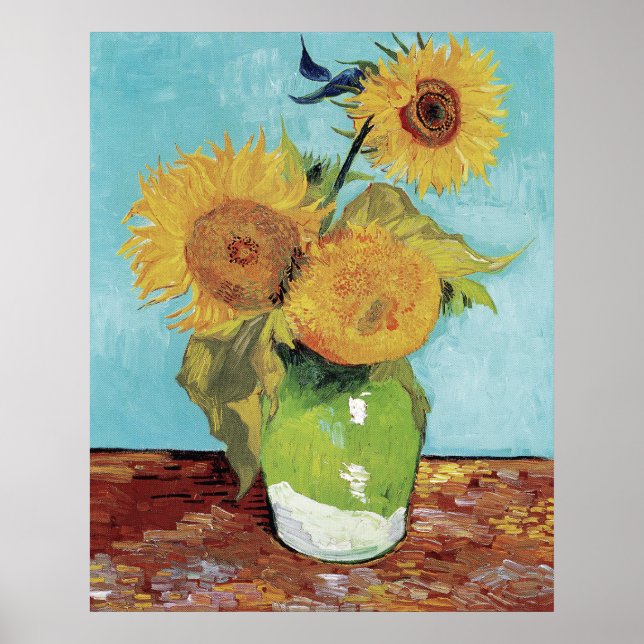 Affiche Vase de Vincent van Gogh avec trois tournesols (Devant)