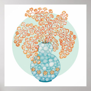 Affiche Vase d'eau turquoise Feuille ocre jaune