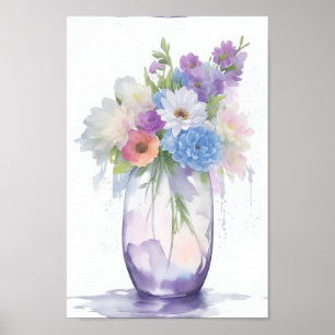 Affiche Vase des fleurs d'aquarelle Couleur pastel