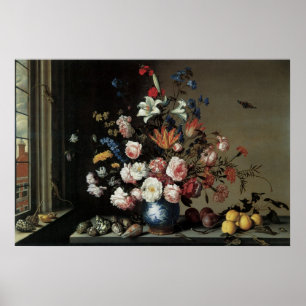 Affiche Vase des fleurs par une fenêtre, Balthasar van der