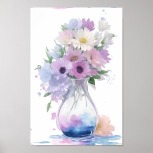 Affiche Vase des fleurs pastel Aquarelle
