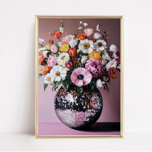 Affiche Vase disco avec fleurs
