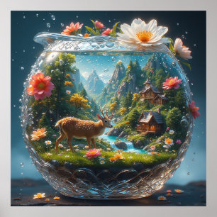 Affiche Vase en cristal décoratif avec scène forestière
