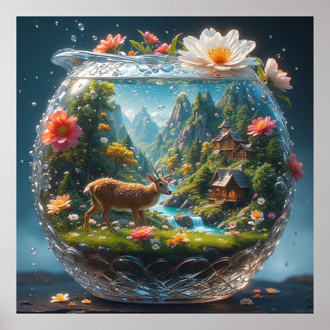 Affiche Vase en cristal décoratif avec scène forestière (Devant)
