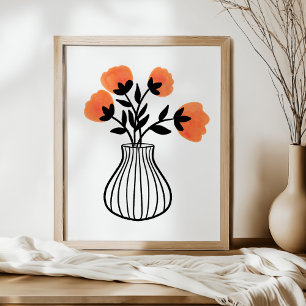 Affiche Vase en média mixtes dessiné à la main et floraux
