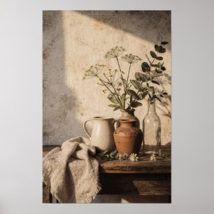 Affiche Vase en terre cuite avec tiges sauvages
