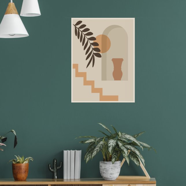 Affiche Vase Feuille Escalier Soleil, Art Géométrique Abst (Salon 1)