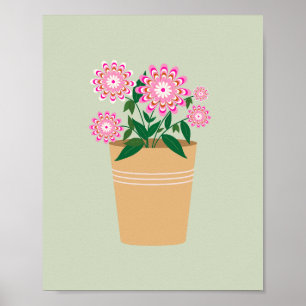 Affiche Vase florale rétro Pastel Vert