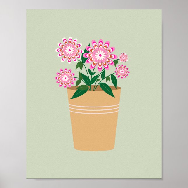 Affiche Vase florale rétro Pastel Vert (Devant)