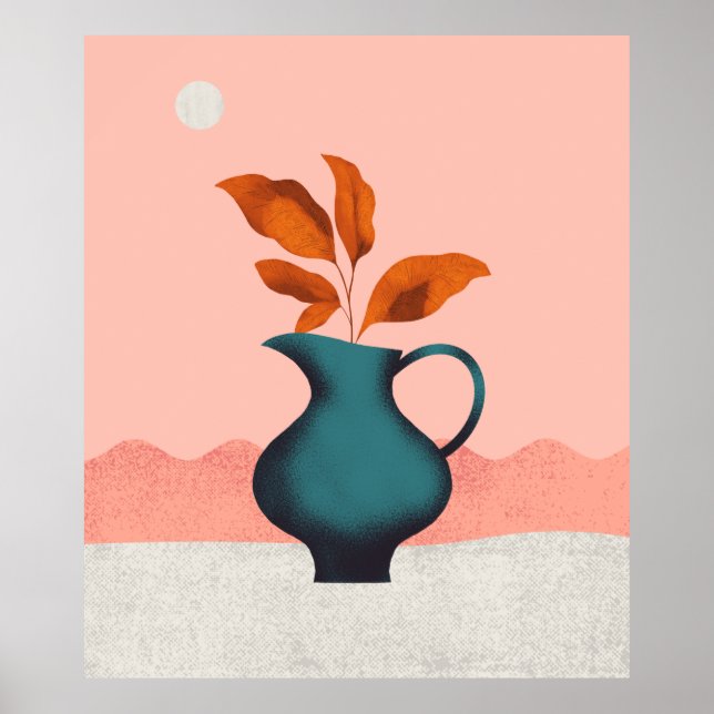 Affiche Vase minimaliste moderne avec art Feuille (Devant)