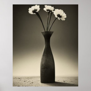 Affiche Vase noir et blanc et fleurs