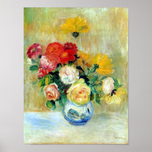 Affiche Vase of Roses and Dahlias by Renoir Print